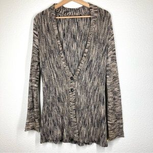Nic+Zoe Long Cardigan Sweater Medium Cotton Rayon Button Up Black Brown V Neck